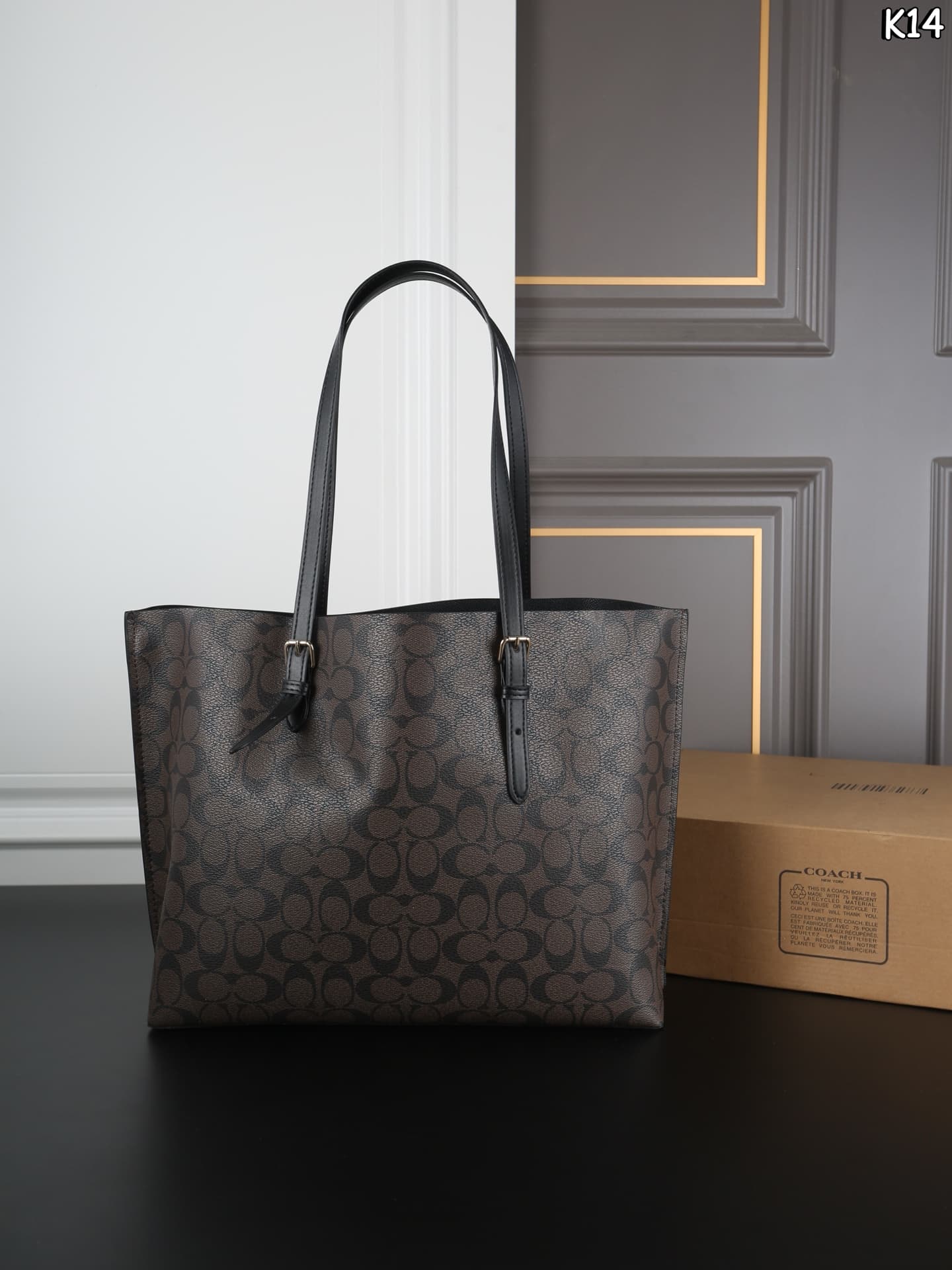 COACH Mollie Tote Bag In Signature Canvas Gold/Walnut/Black High