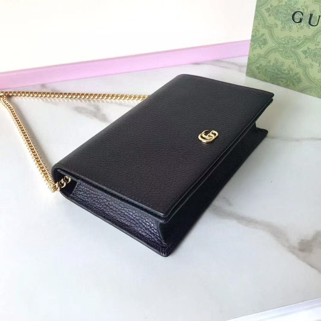GG MARMONT MINI CHAIN BAG 497985 Leather Gold Metal Black High