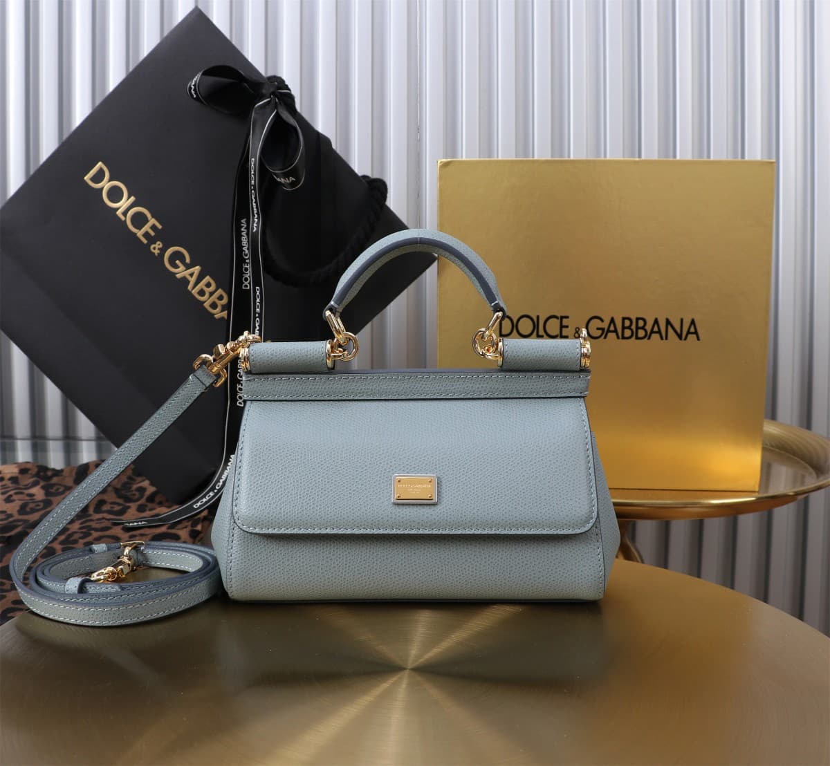 Dolce & Gabbana Miss Sicily top handle bag calfskin leather Blue High