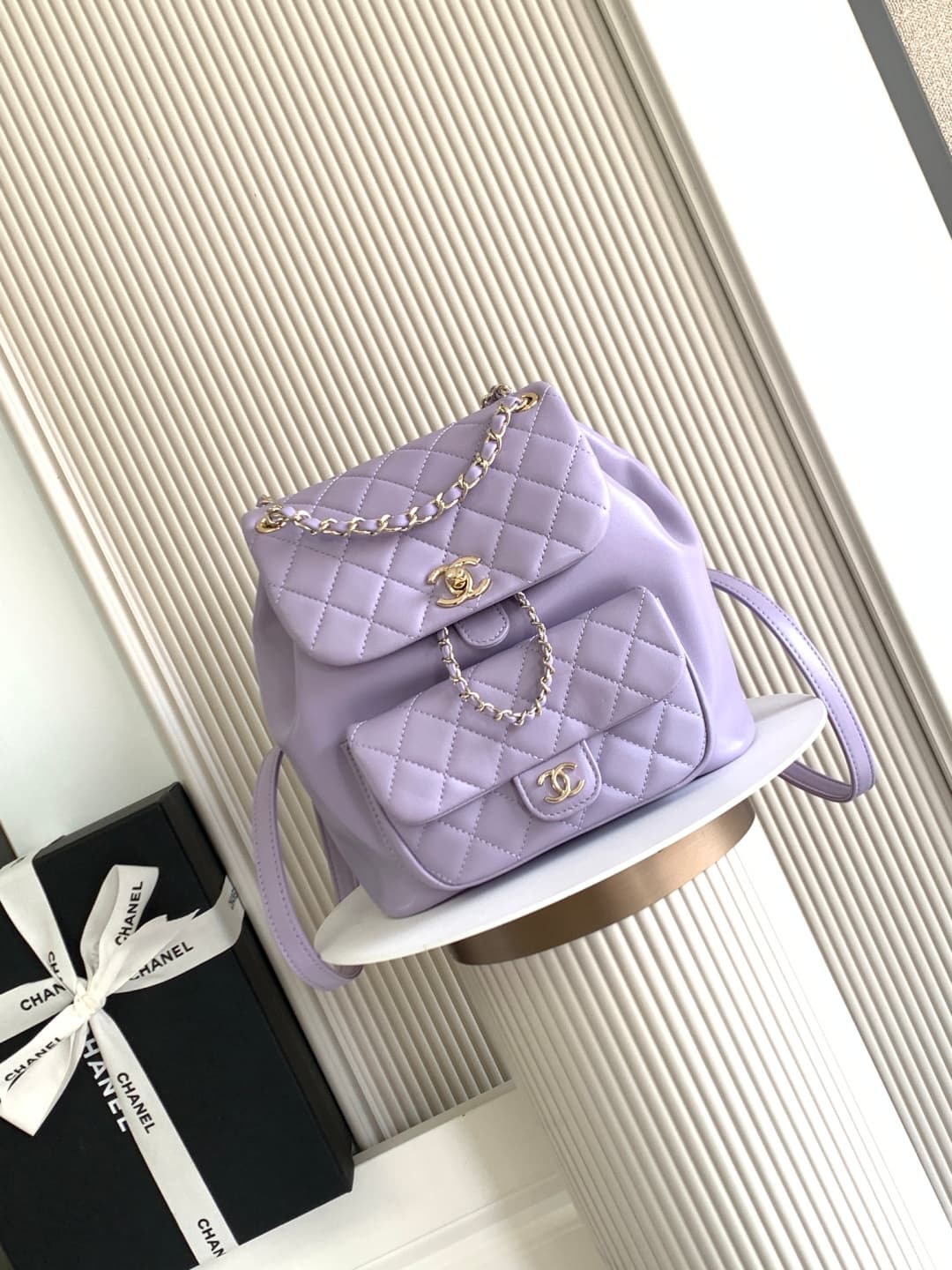 Chanel Medium Quilted Duma Backpack Lambskin AS3618 Purple A
