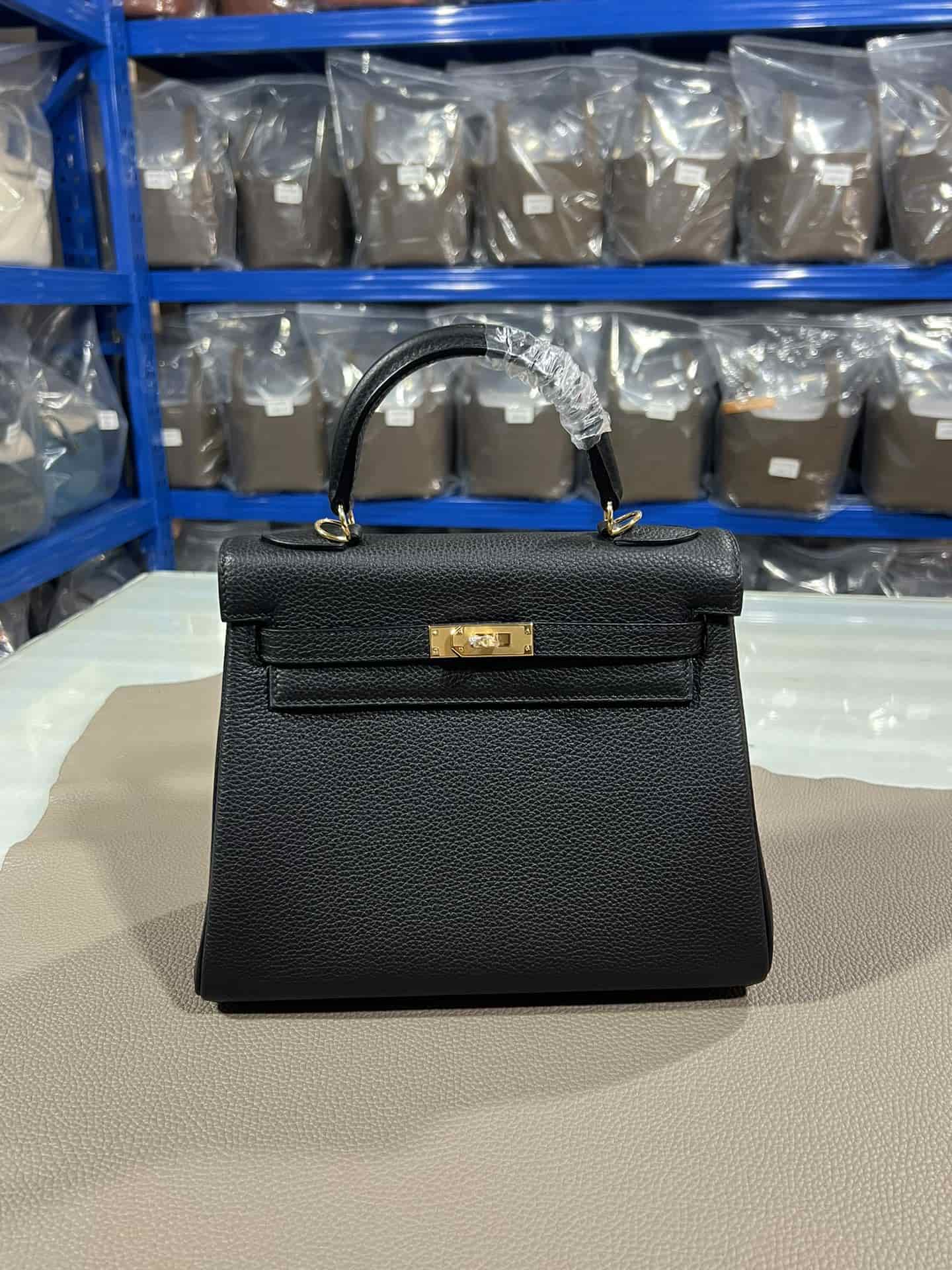 Hermes Kelly 25/28/32cm Retourne Bag Togo Leather In Black WAX High