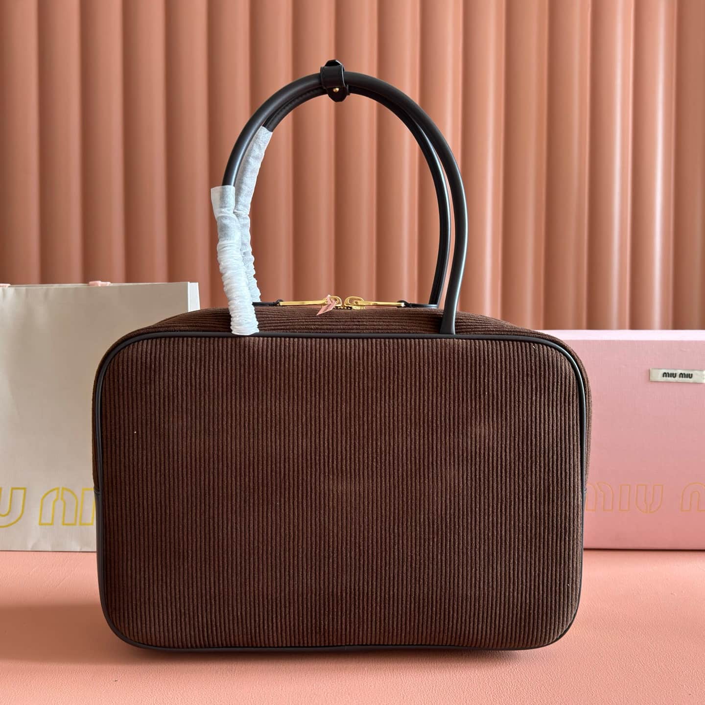 Miu Miu Suede Calfskin Beau bag Dark Brown 5BB117 TOP
