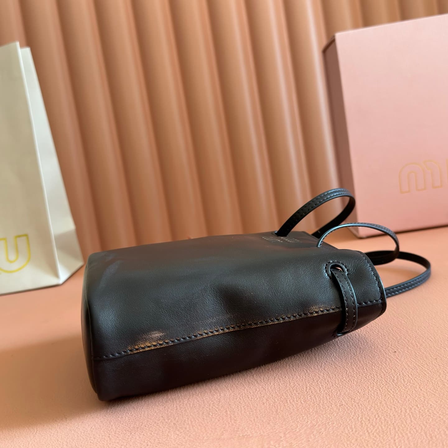 Miu Miu Nappa leather pouch Lambskin Coffee 5NF460 TOP