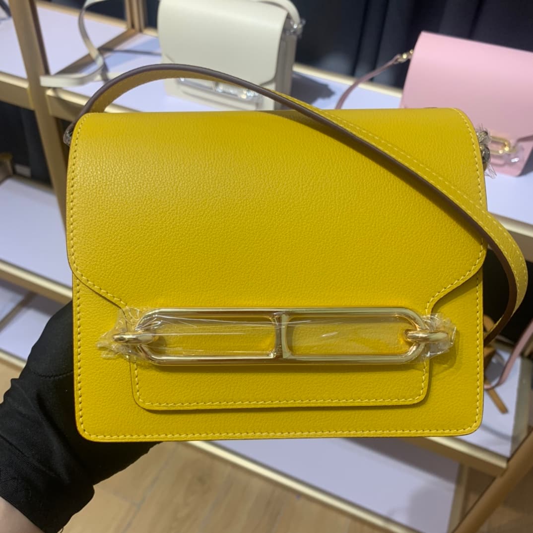 Hermes Roulis wallet in Jaune Ambre Calfskin Etoupe WAX Gold/Silver-Metal High