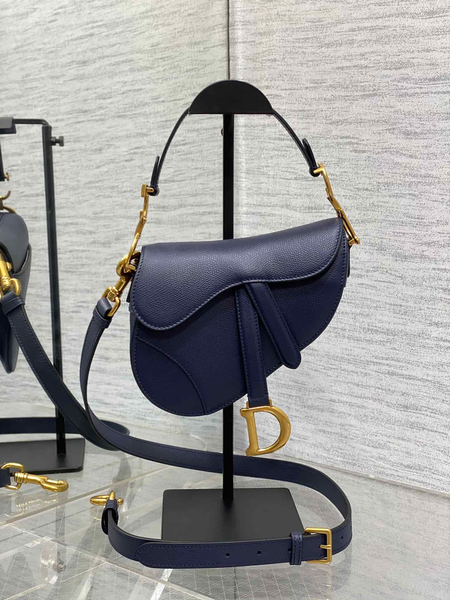 Mini SADDLE BAG Grained Calfskin  Navy Blue High