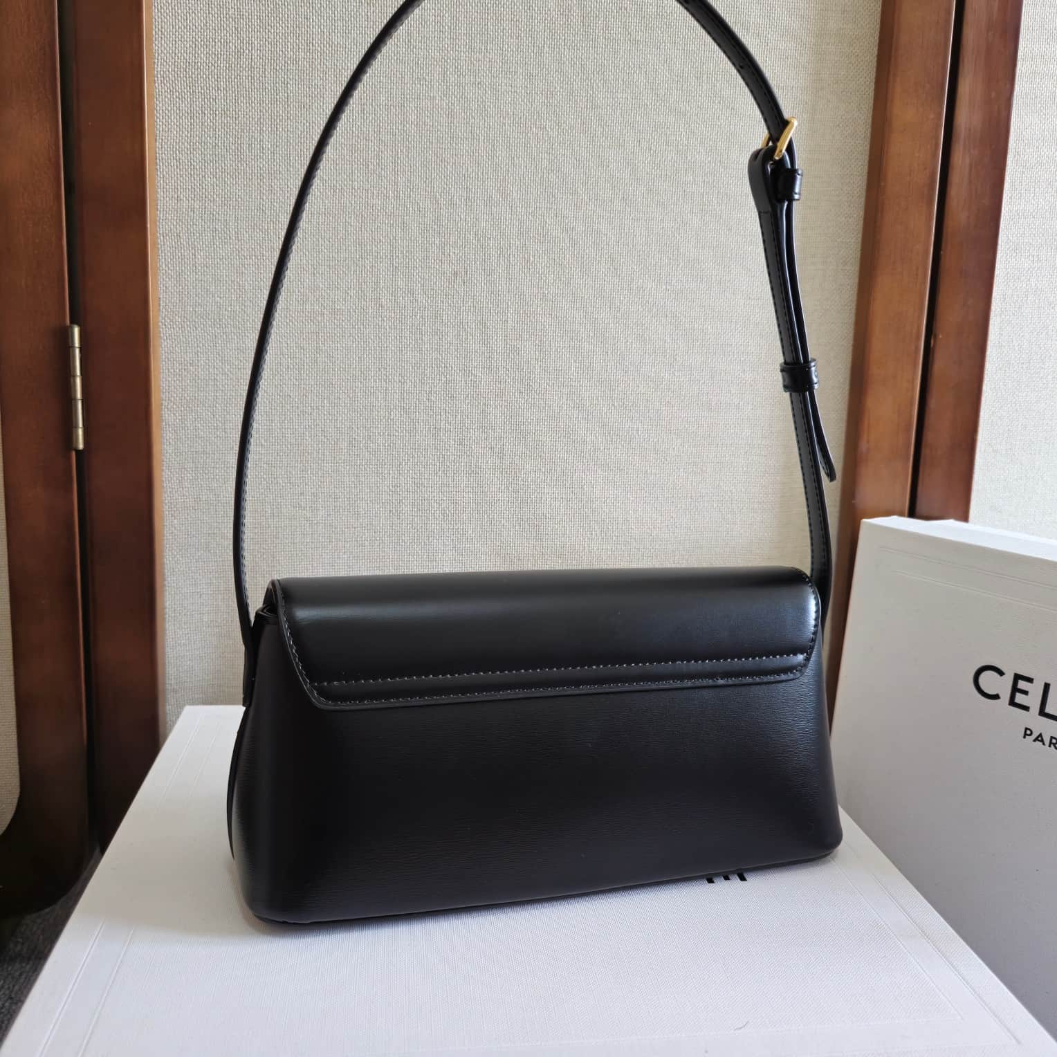 Celine Triomphe Shoulder Bag in Shiny Calfskin Black High