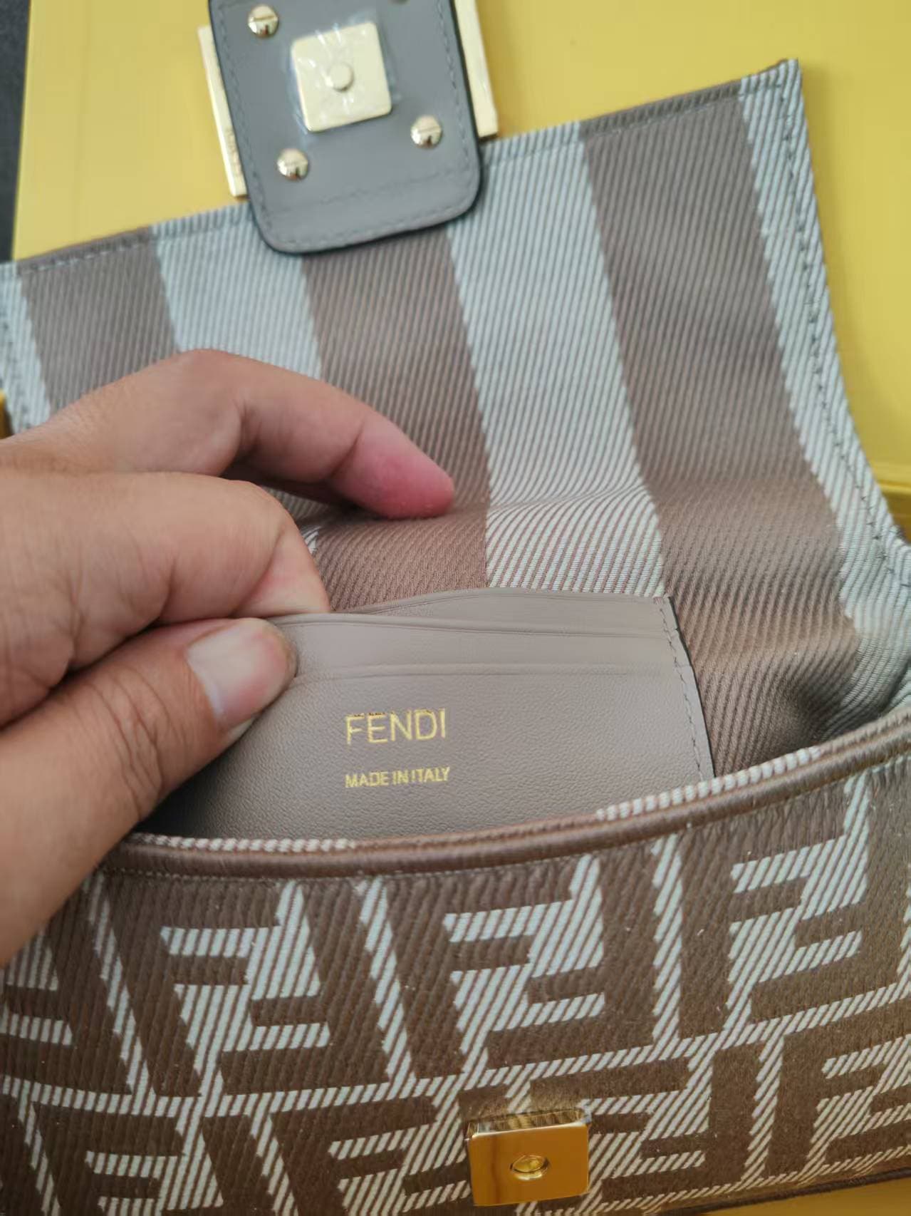 MINI BAGUETTE FF jacquard fabric bag gray High