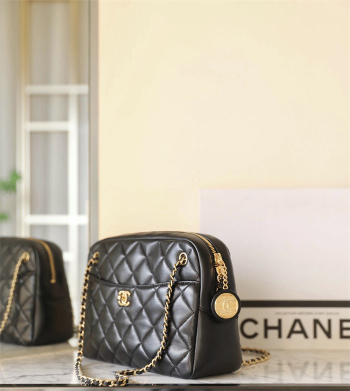 Chanel SMALL CAMERA CASE Shiny Lambskin & Gold-Tone Metal TOP