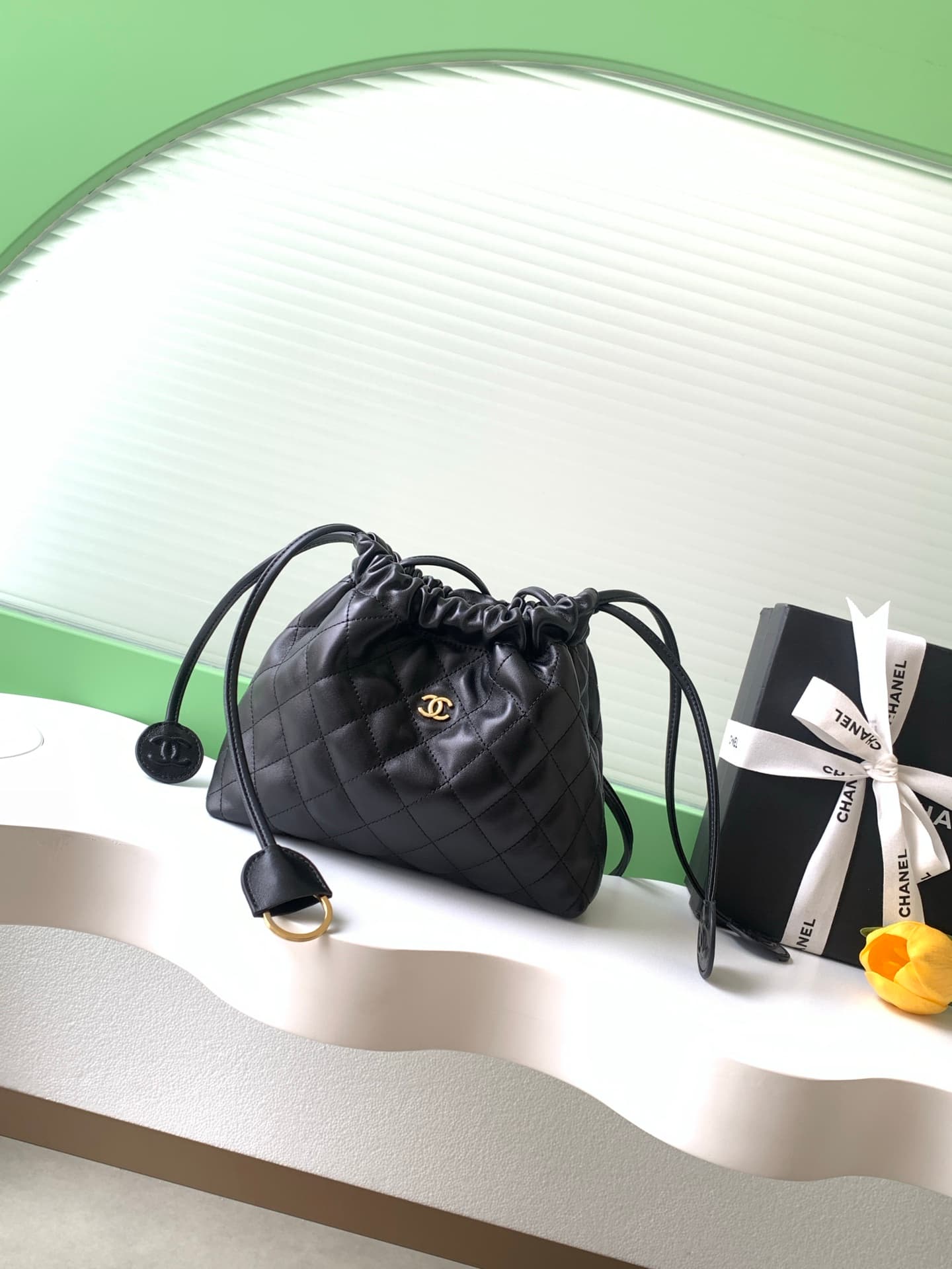 Chanel Clutch with Leather Strap Quilted Leather & Gold-tone Metal AP5227 Black A