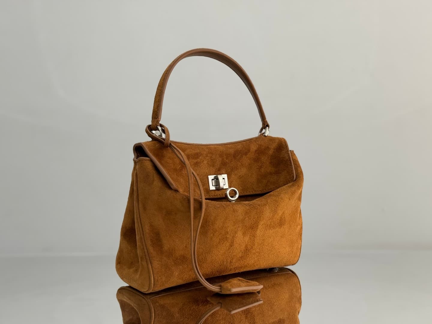 Balenciaga Rodeo Mini Bag in Camel Waxed Suede Calfskin With Silver-Tone Metal TOP