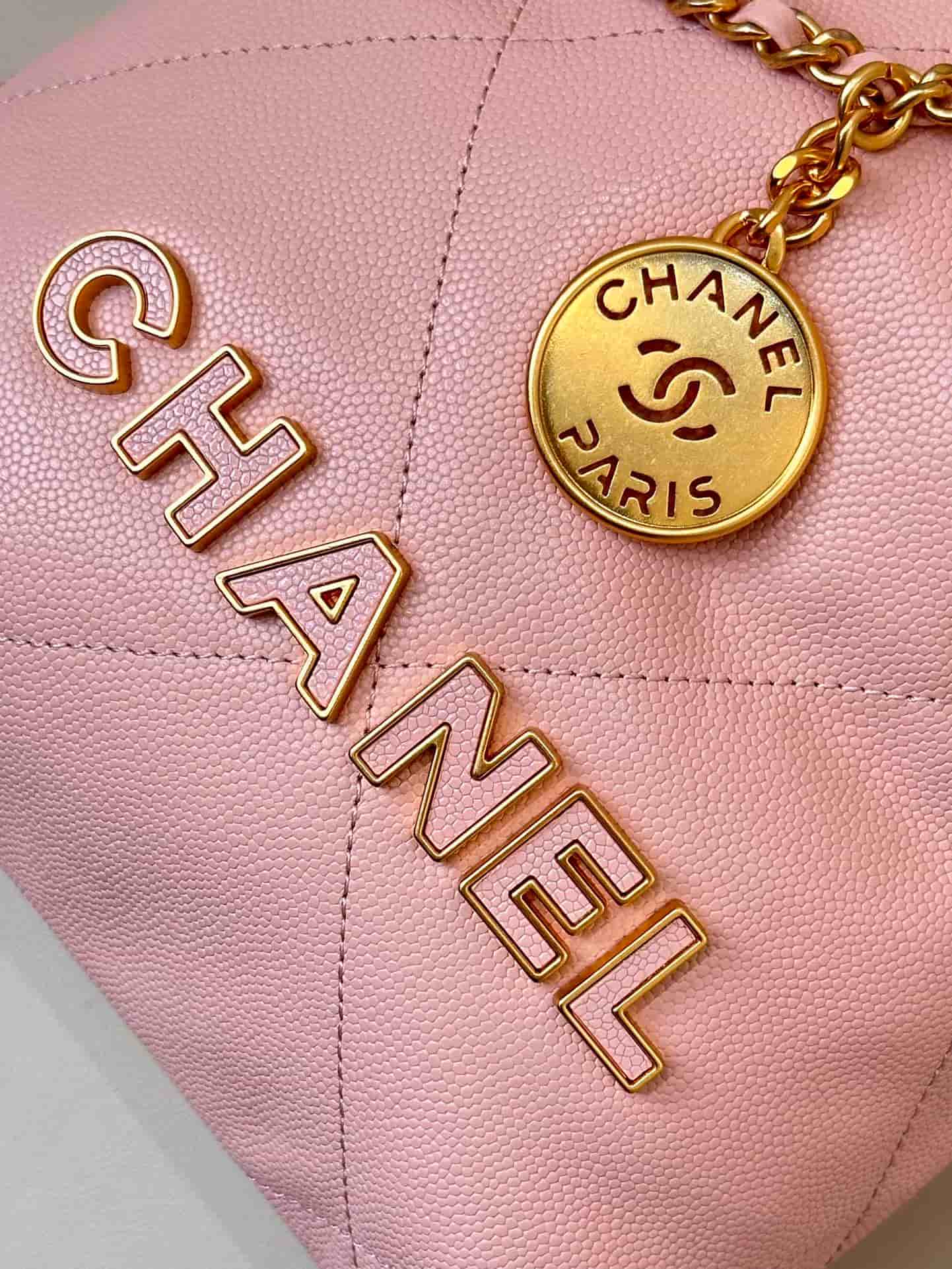Chanel 22 MINI HANDBAG Shiny Calfskin Pink & Gold-Tone Metal AS3980 TOP