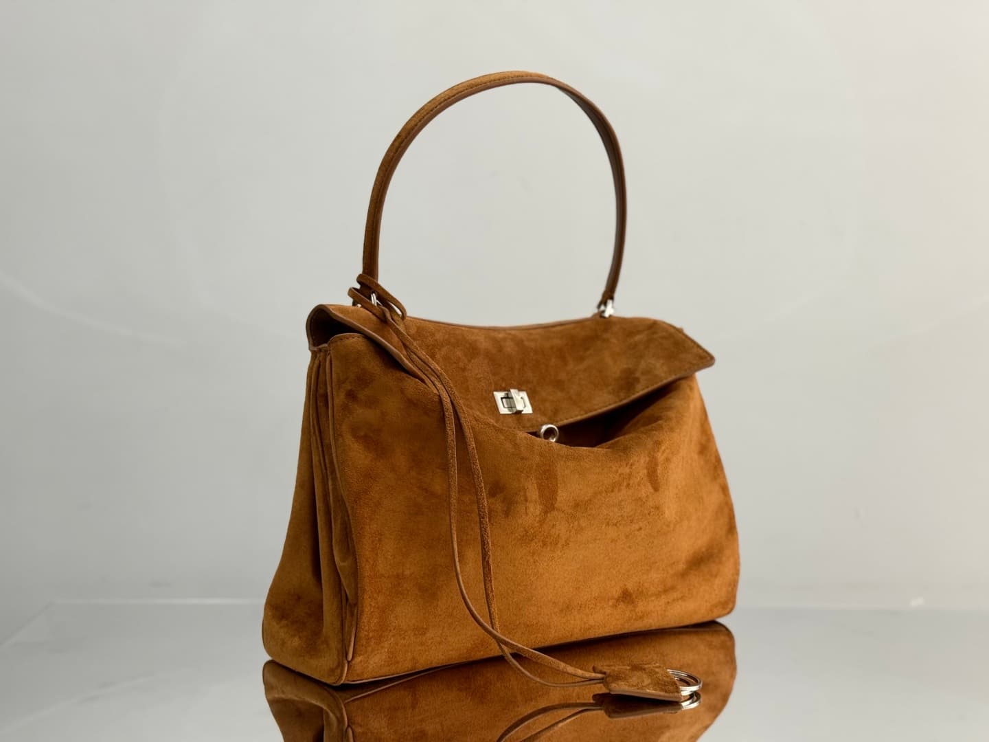 Balenciaga Rodeo Medium Bag in Camel Waxed Suede Calfskin With Silver-Tone Metal TOP