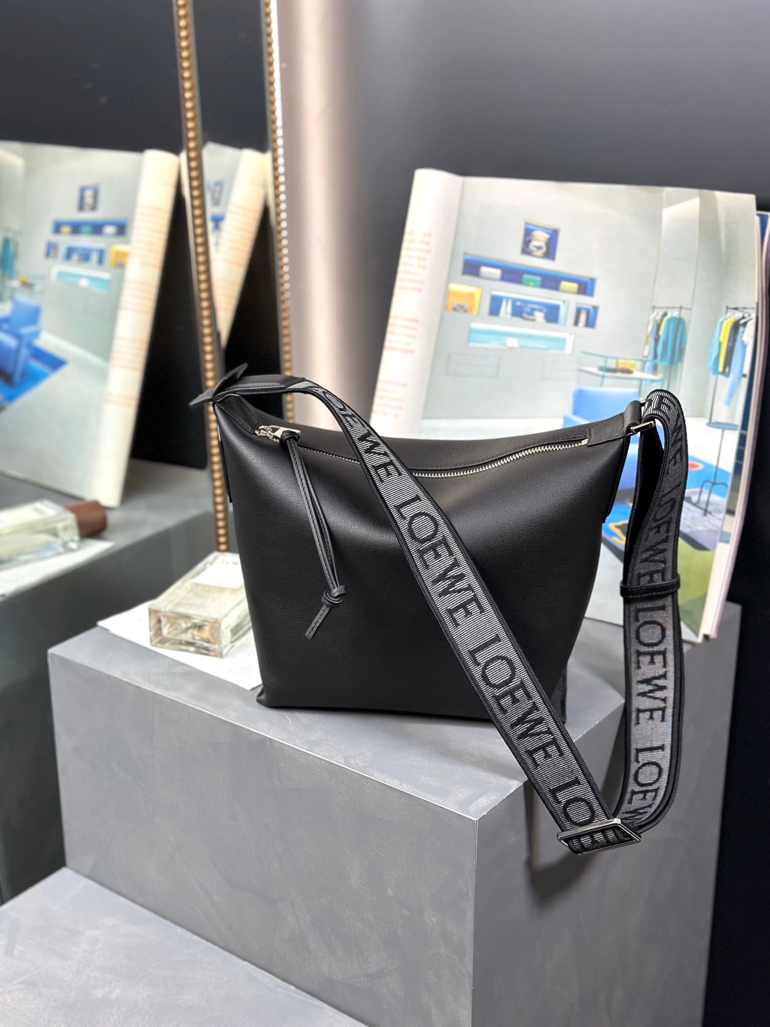 Loewe Small Cubi Crossbody Bag in Black Calfskin High