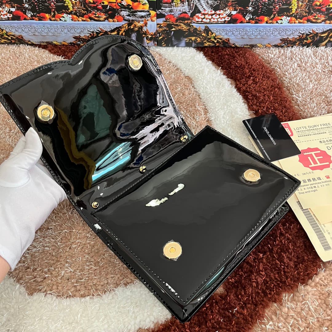 Dolce & Gabbana balck patent calf leather DG Logo crossbody bag high