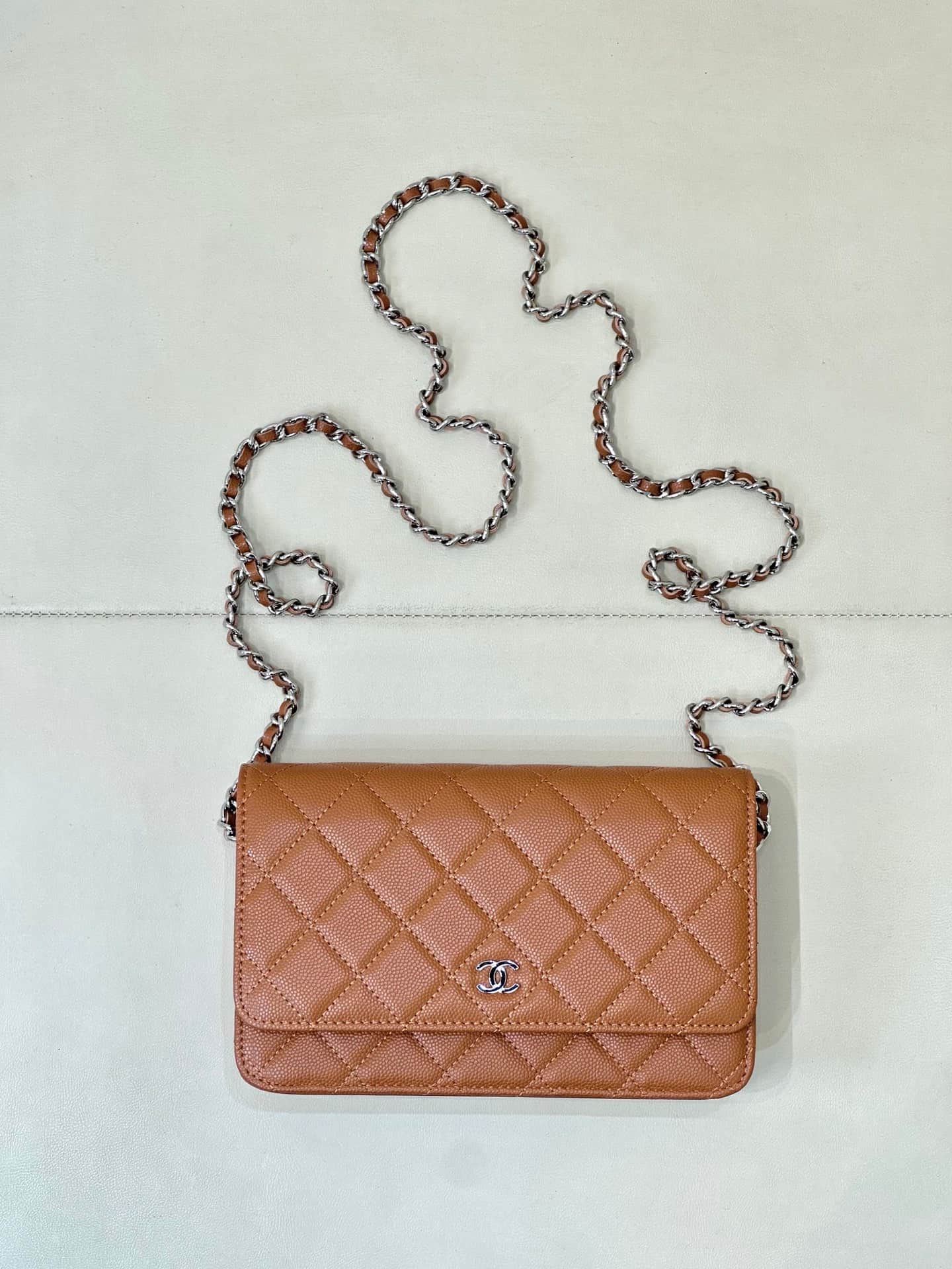 Chanel Wallet on Chain Grained Calfskin& Silver-tone Metal AP0250 Caramel TOP