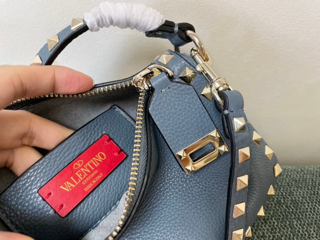 Valentino Garavani Mini Rockstud crossbody bag in Blue Grained Calfskin High