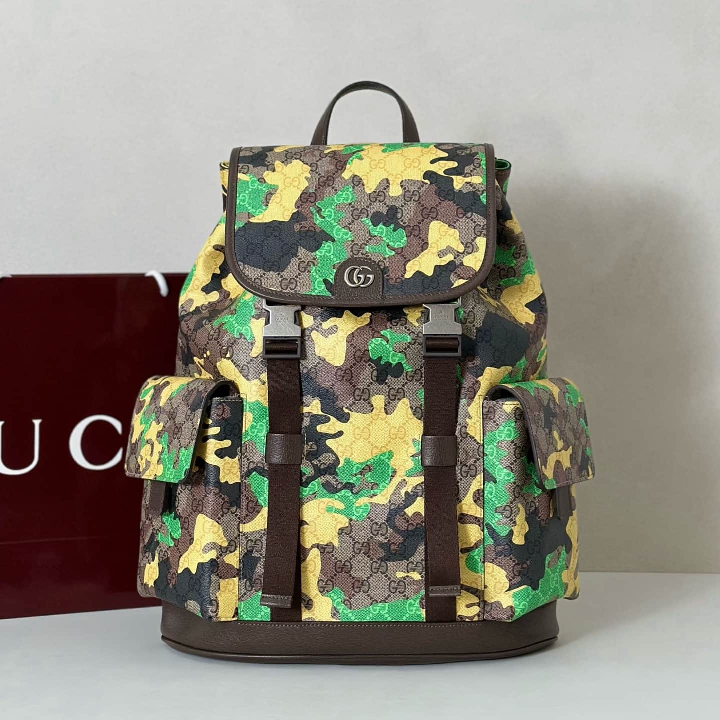 Gucci Ophidia Large Backpack Yellow Camouflage 839110 High