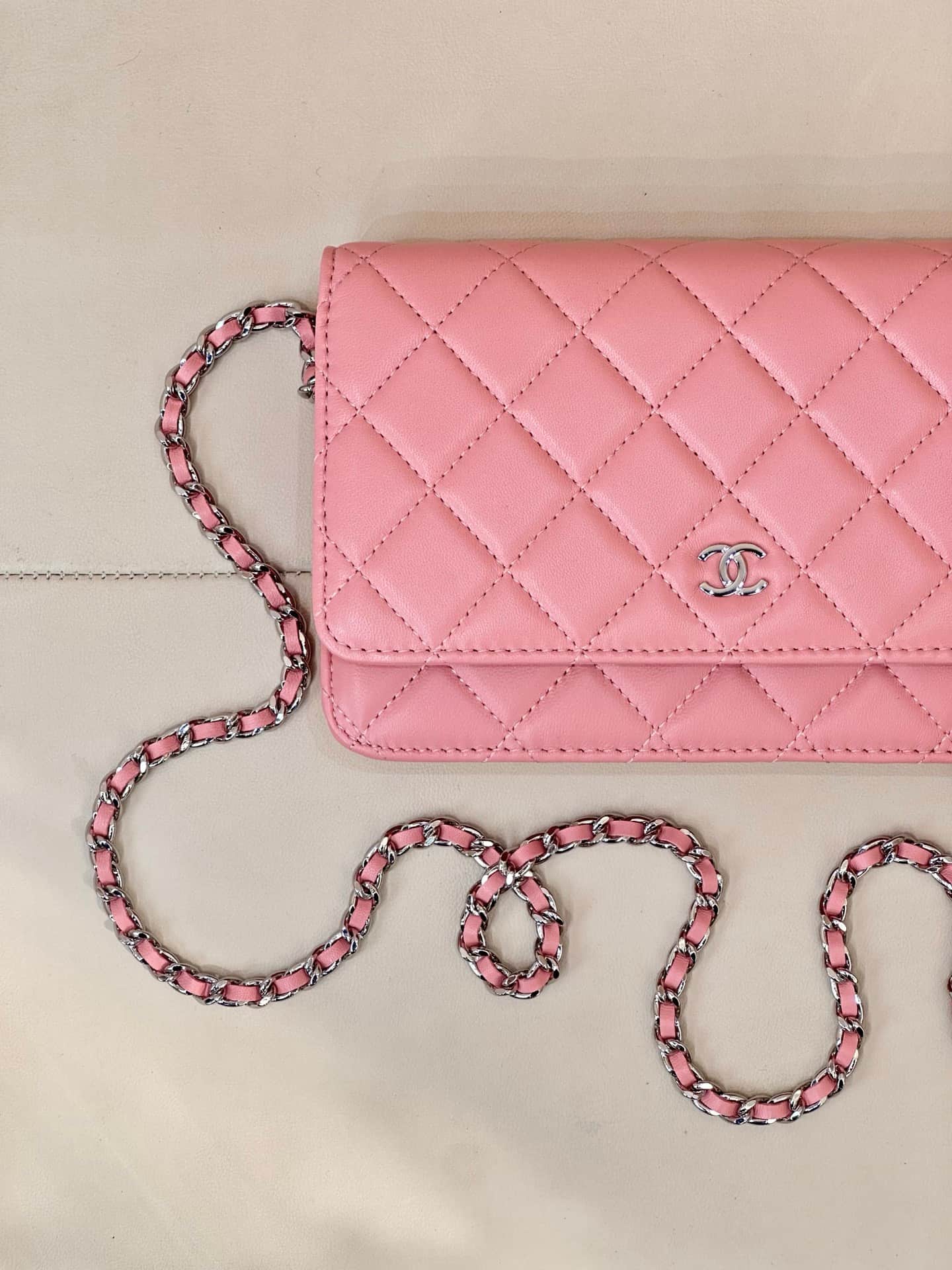 Chanel Wallet on Chain Lambskin& Sliver-tone Metal AP0250 Pink TOP