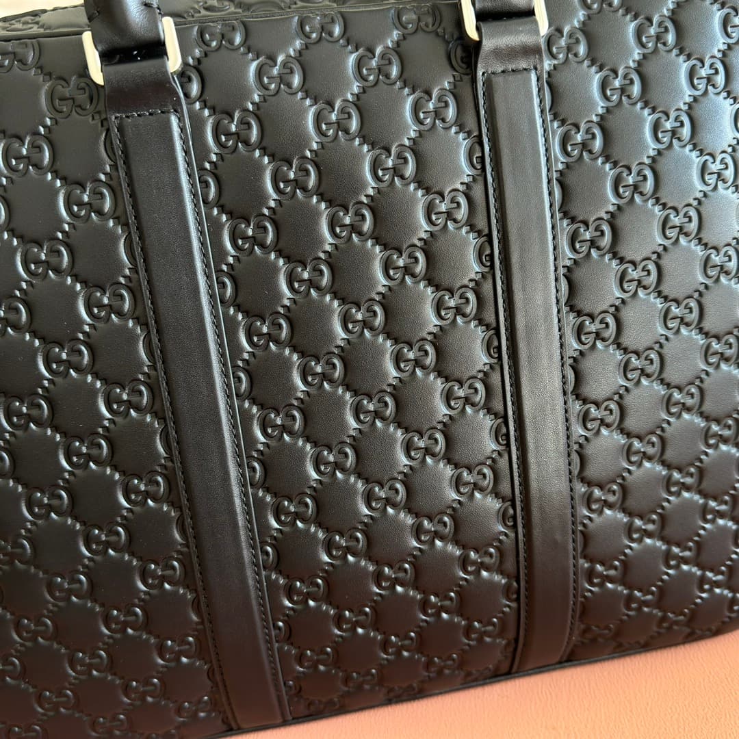 Gucci GG Emblem large briefcase Black embossed GG soft leather 850222 High