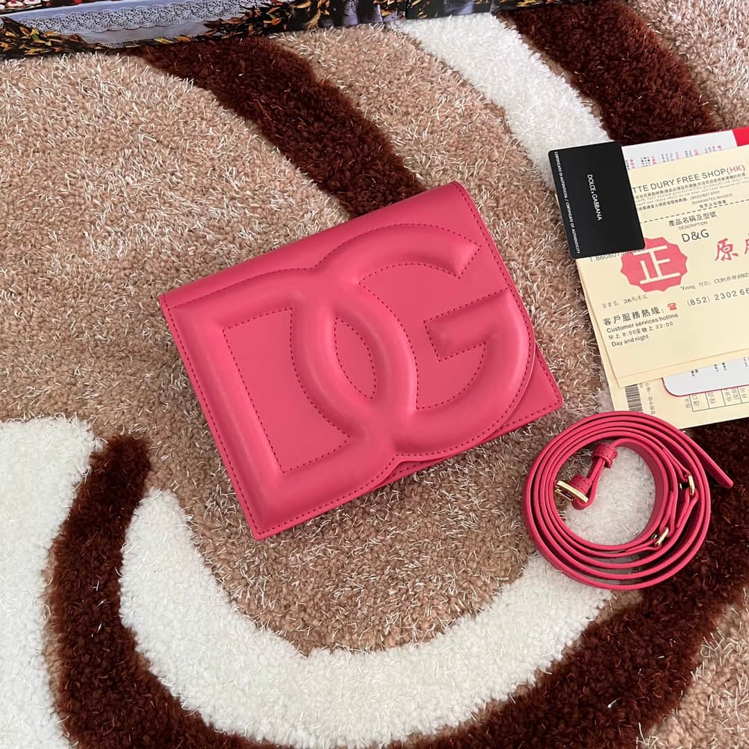 Dolce & Gabbana Peach-pink calf leather DG Logo crossbody bag high