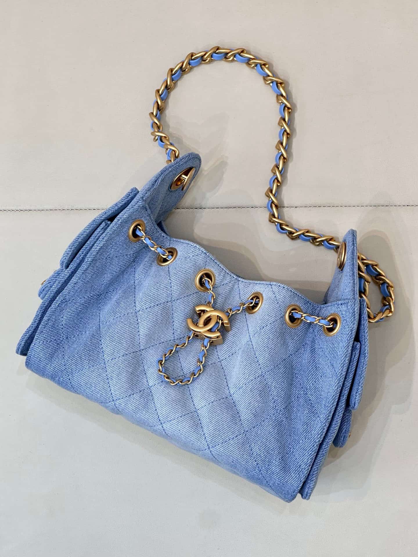 CHANEL 25 Mini Handbag AS5631 Denim &Gold-tone Metal Blue TOP