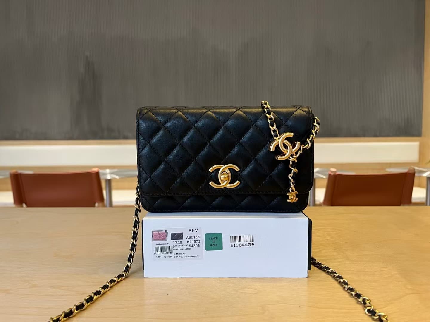 Chanel Wallet On Chain Shiny Lambskin & Gold Tone Metal Black A