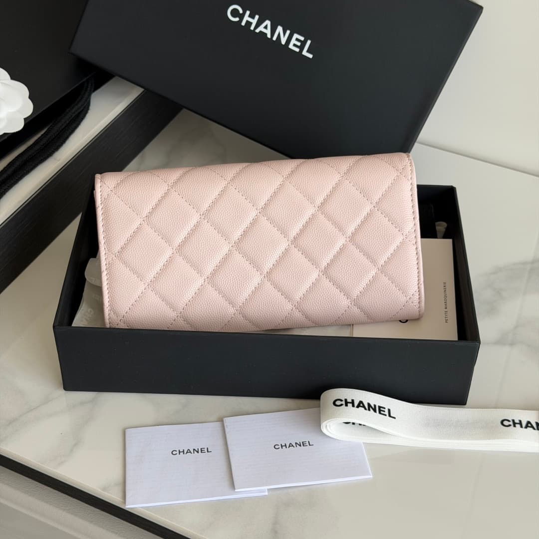 Chanel Wallet Shiny Grained Calfskin Strass & Gold-Tone Metal Pink AP5076 High