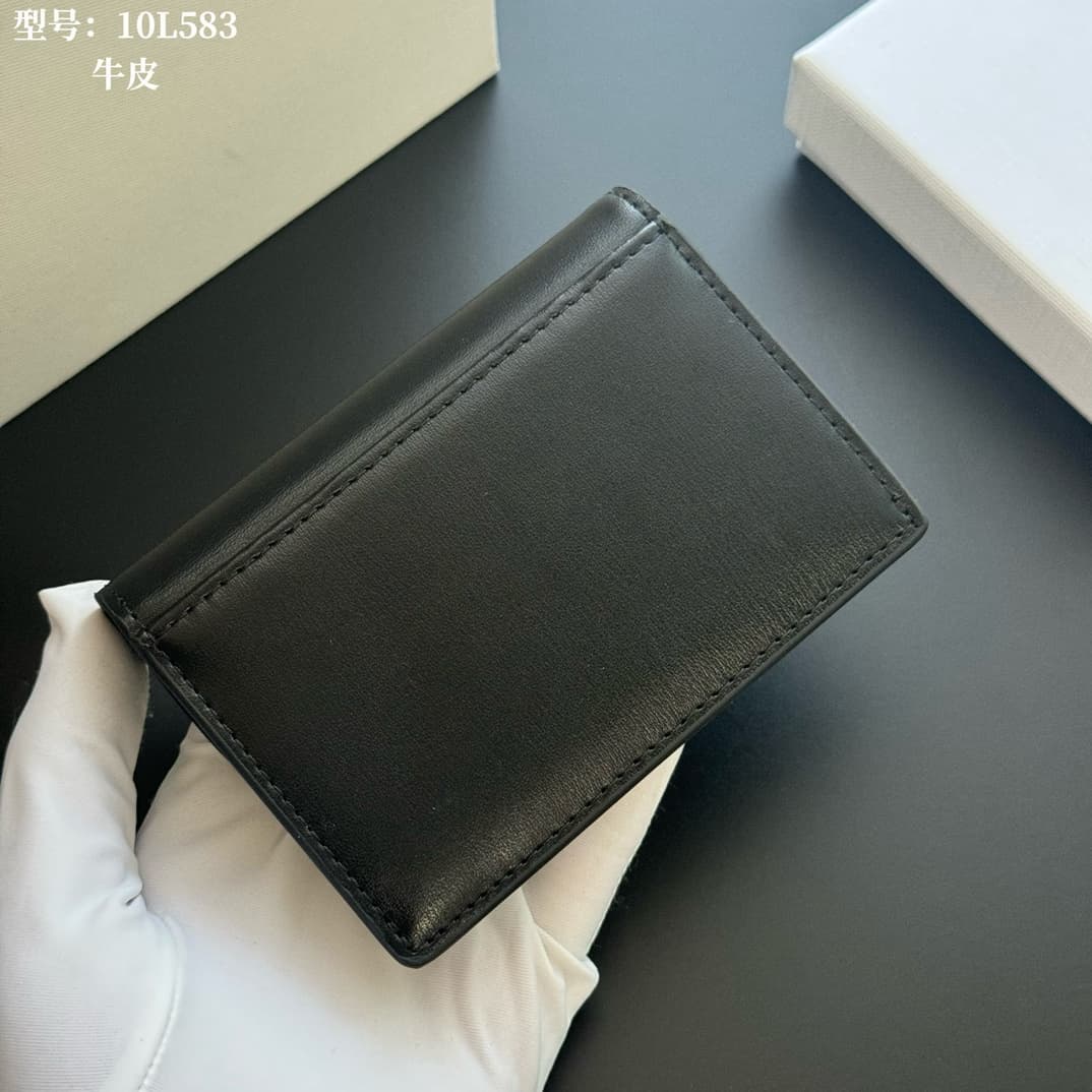 Celine Triomphe Flap Card Holder in shiny black calfskin High