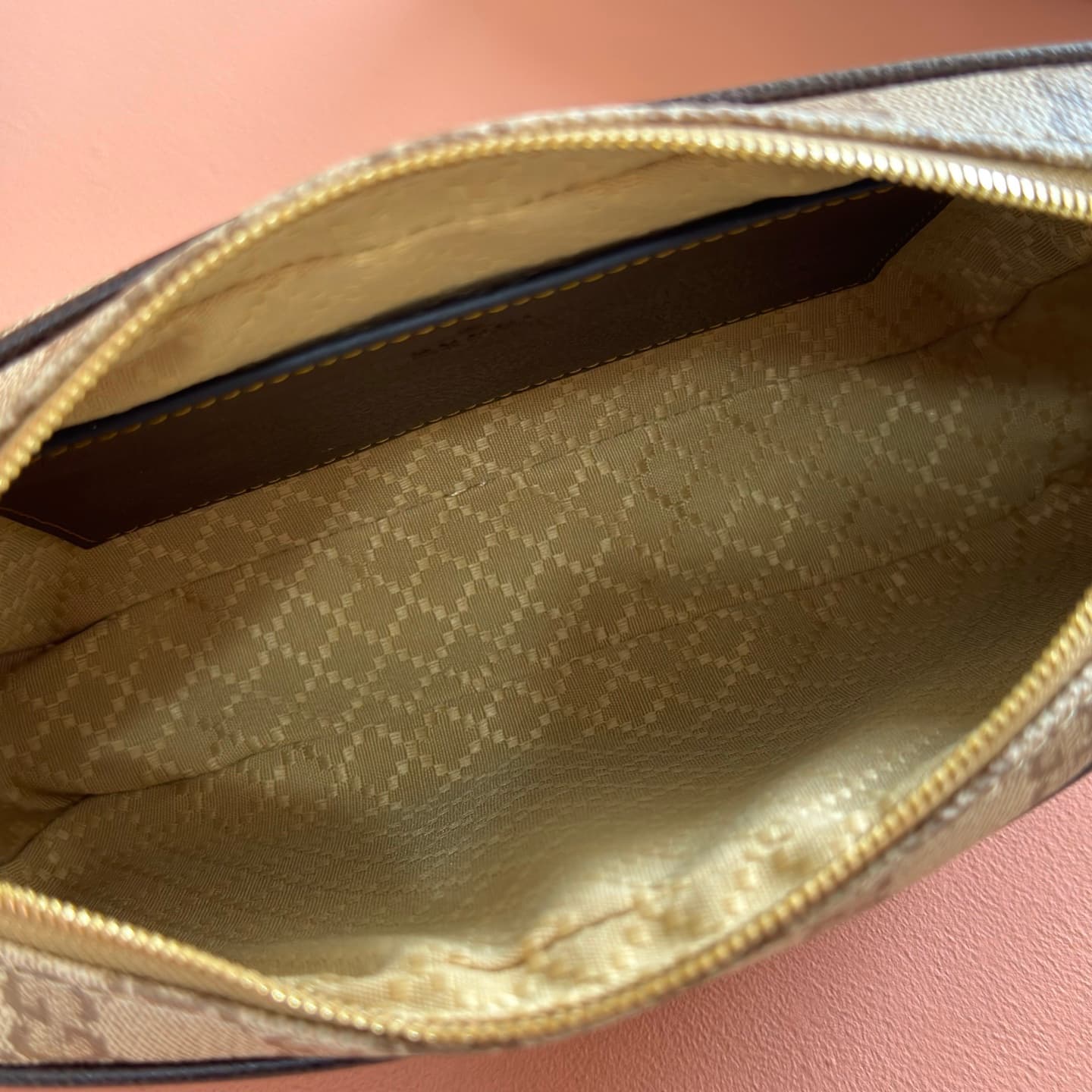 Gucci GG mini bag with Web Sand and dark brown GG coated canvas 876391 High