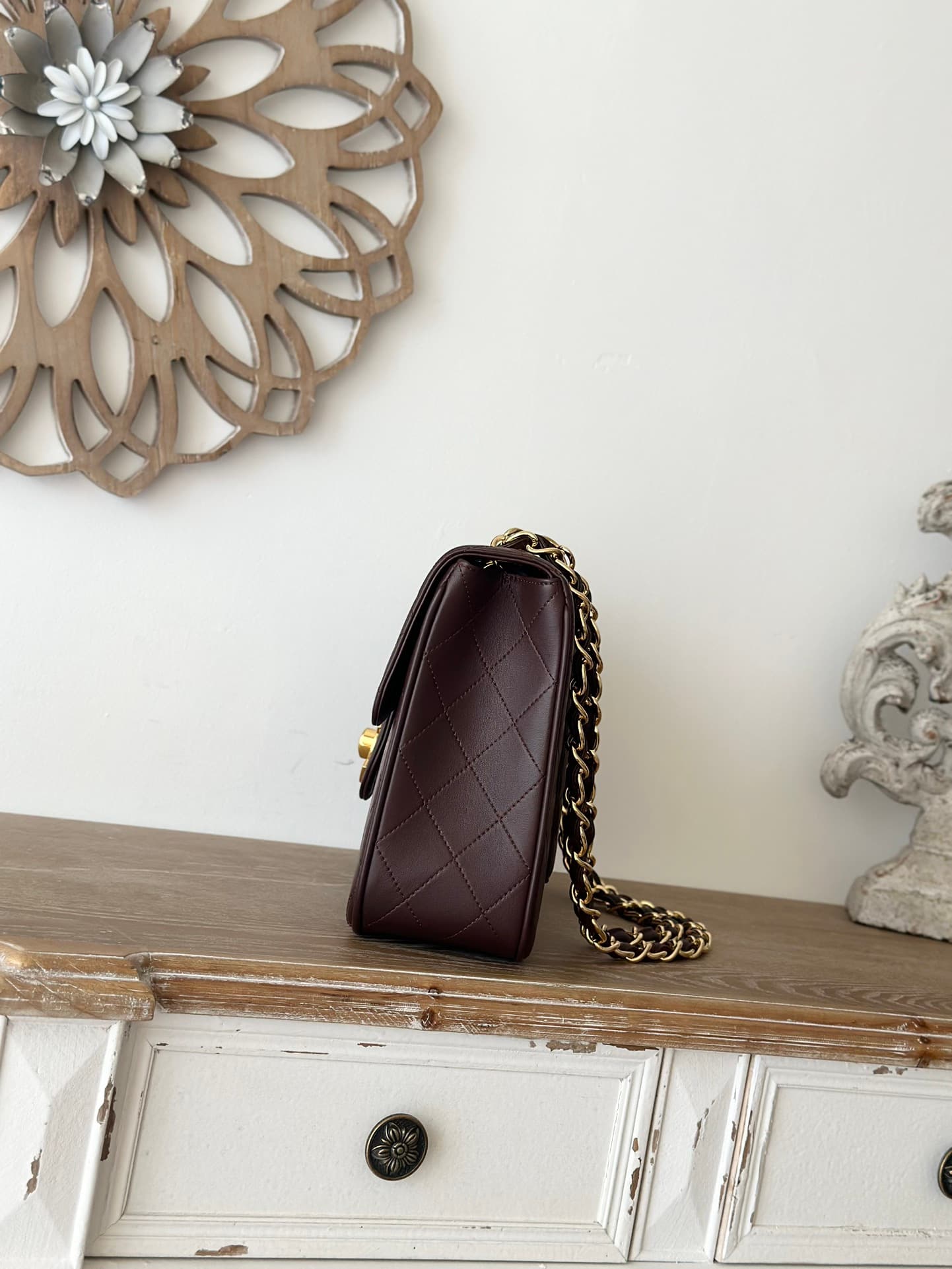 Chanel Vintage Large Classic Handbag Grained Calfskin & Gold-Tone Metal Brown A