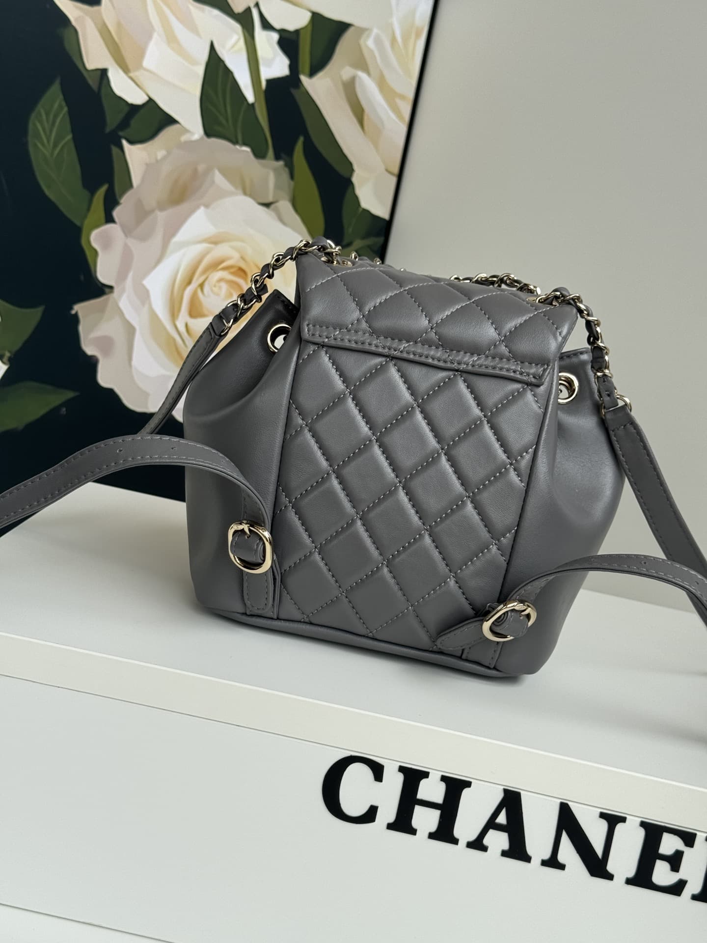 Chanel Small Quilted Duma Backpack Lambskin AS2908 Grey High