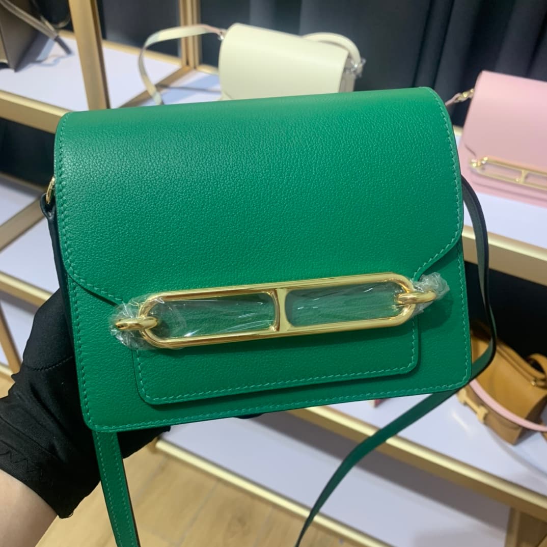 Hermes Roulis wallet in Menthe Green Calfskin Etoupe WAX Gold/Silver-Metal High