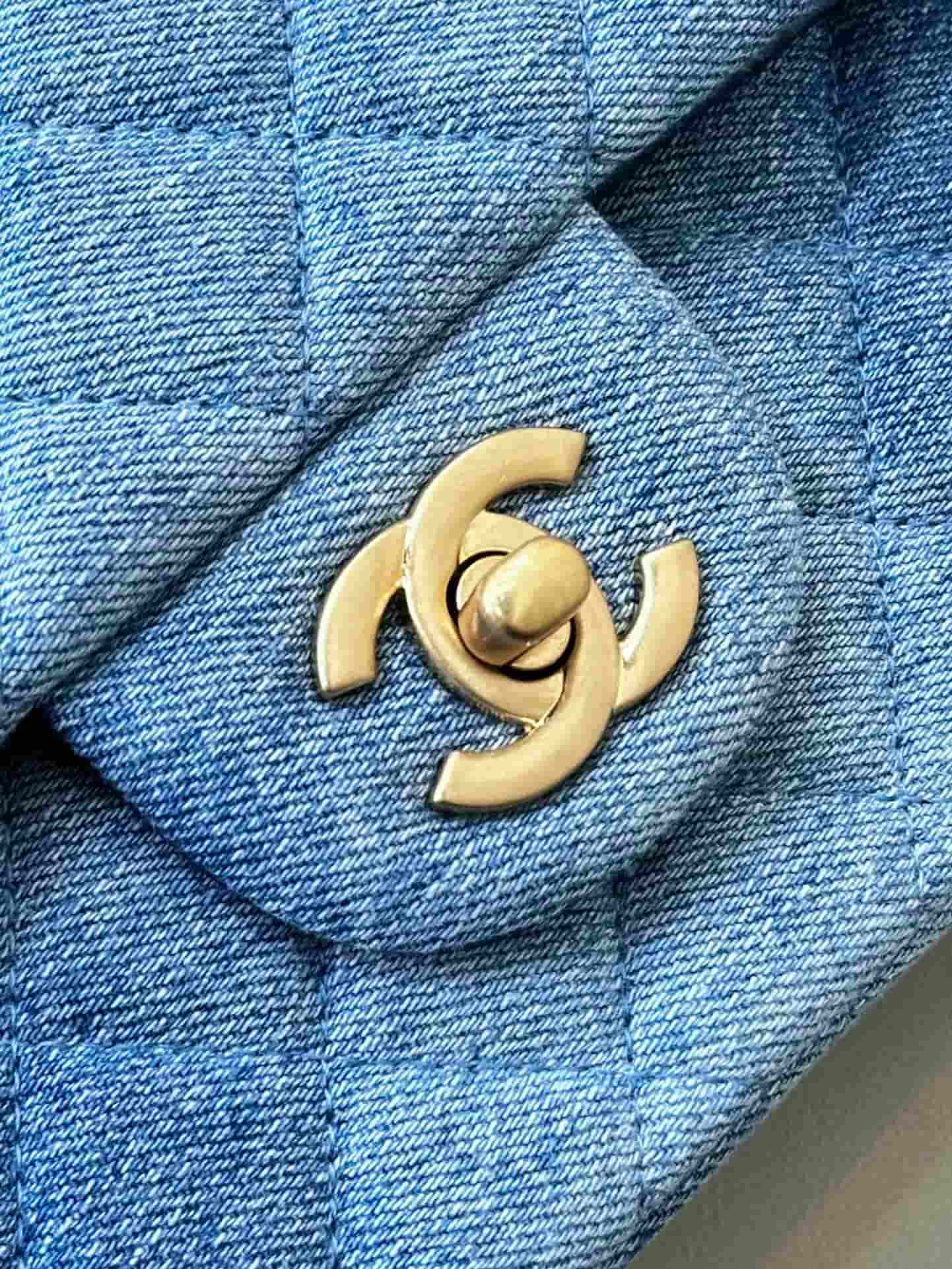 CHANEL Mini Classic Handbag Denim &Gold-tone Metal AS1116 Blue TOP