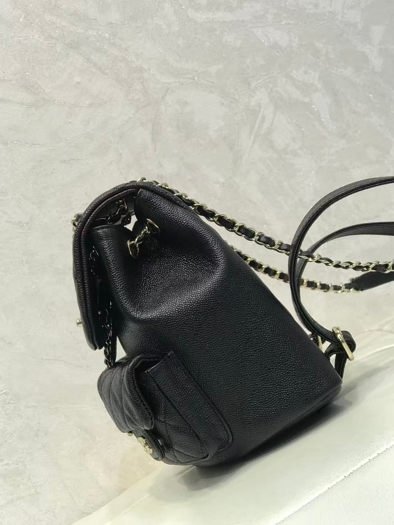 Chanel BACKPACK AS3860 Grained Shiny Calfskin & Gold-Tone Metal Black TOP