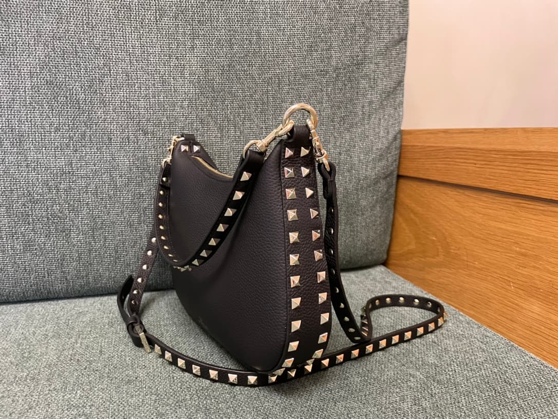 Valentino Garavani Rockstud Hobo bag in grainy black calfskin high