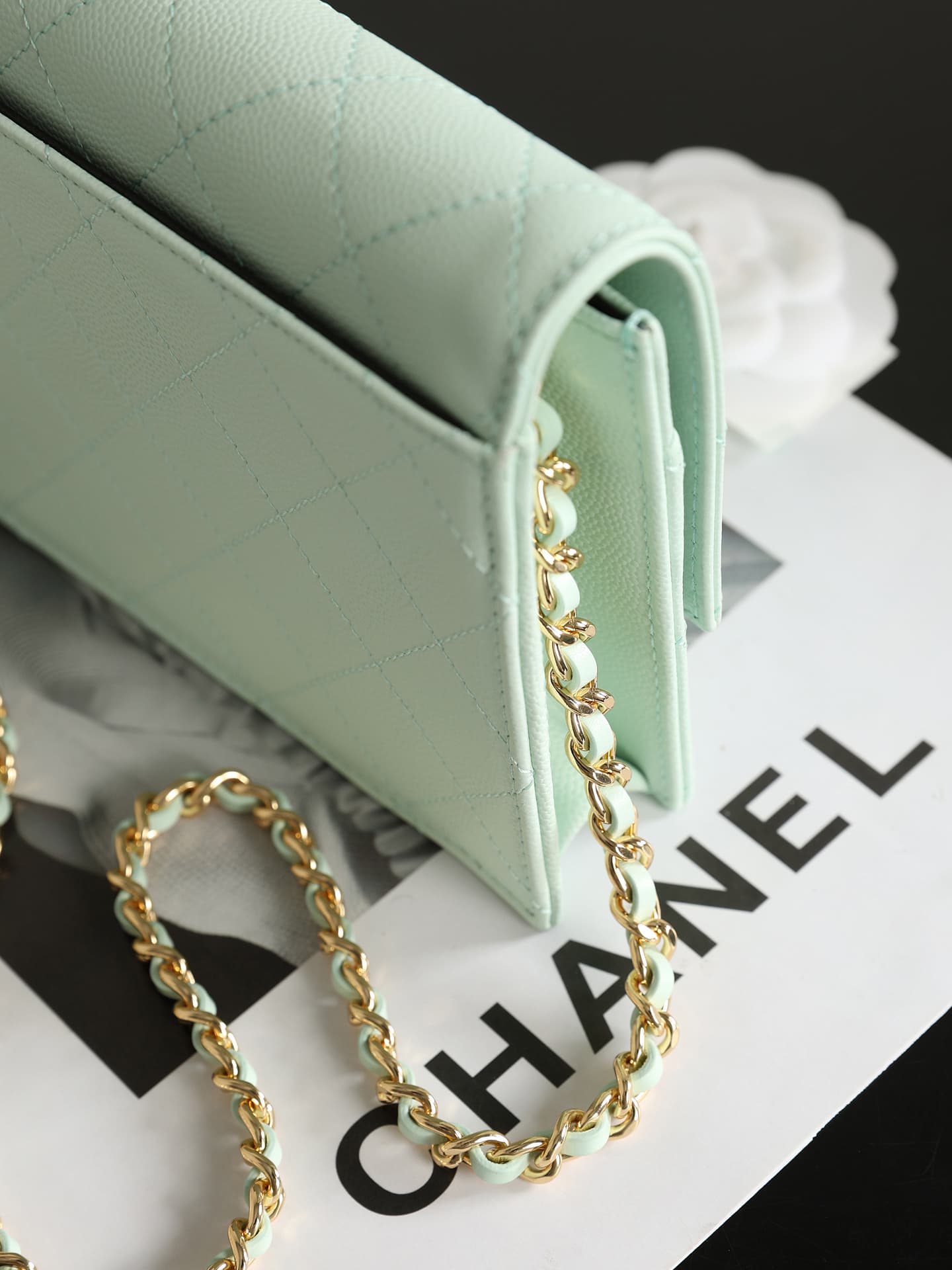 Chanel Wallet on Chain Shiny Grained Calfskin Lambskin & Gold-Tone Metal Light Green AP5455 A