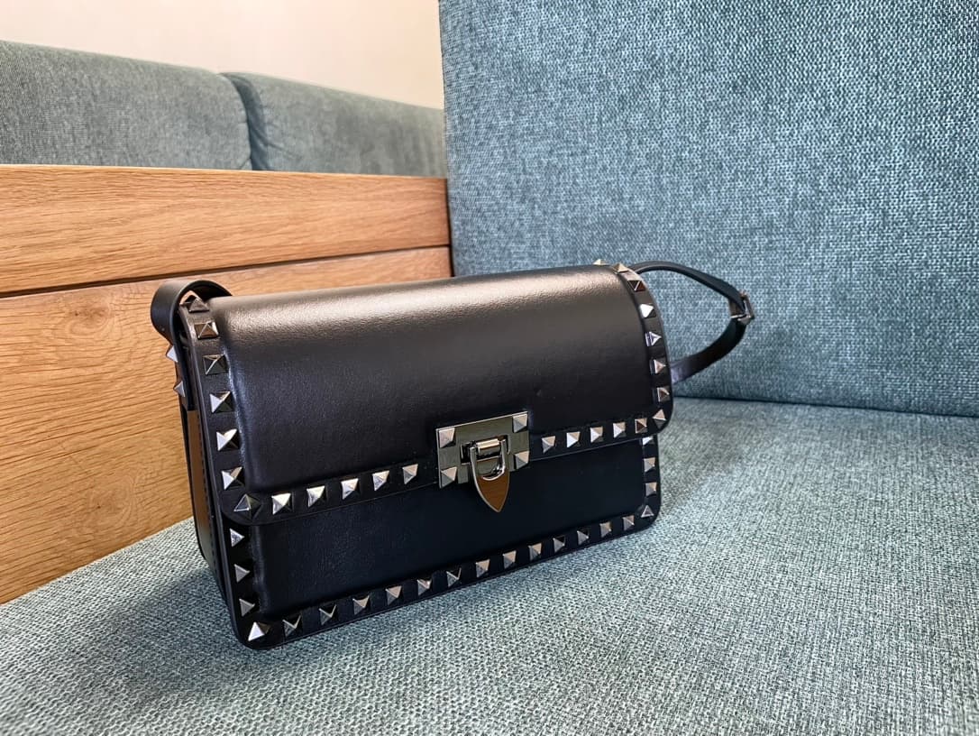 Valentino Garavani Rockstud23 Small Shoulder Bag smooth black calfskin leather high