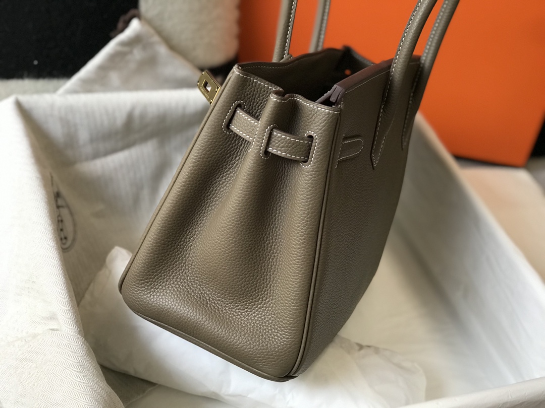 Hermes Birkin 25/30/35cm Bag Calfskin Silver/Gold Metal In Etoupe High