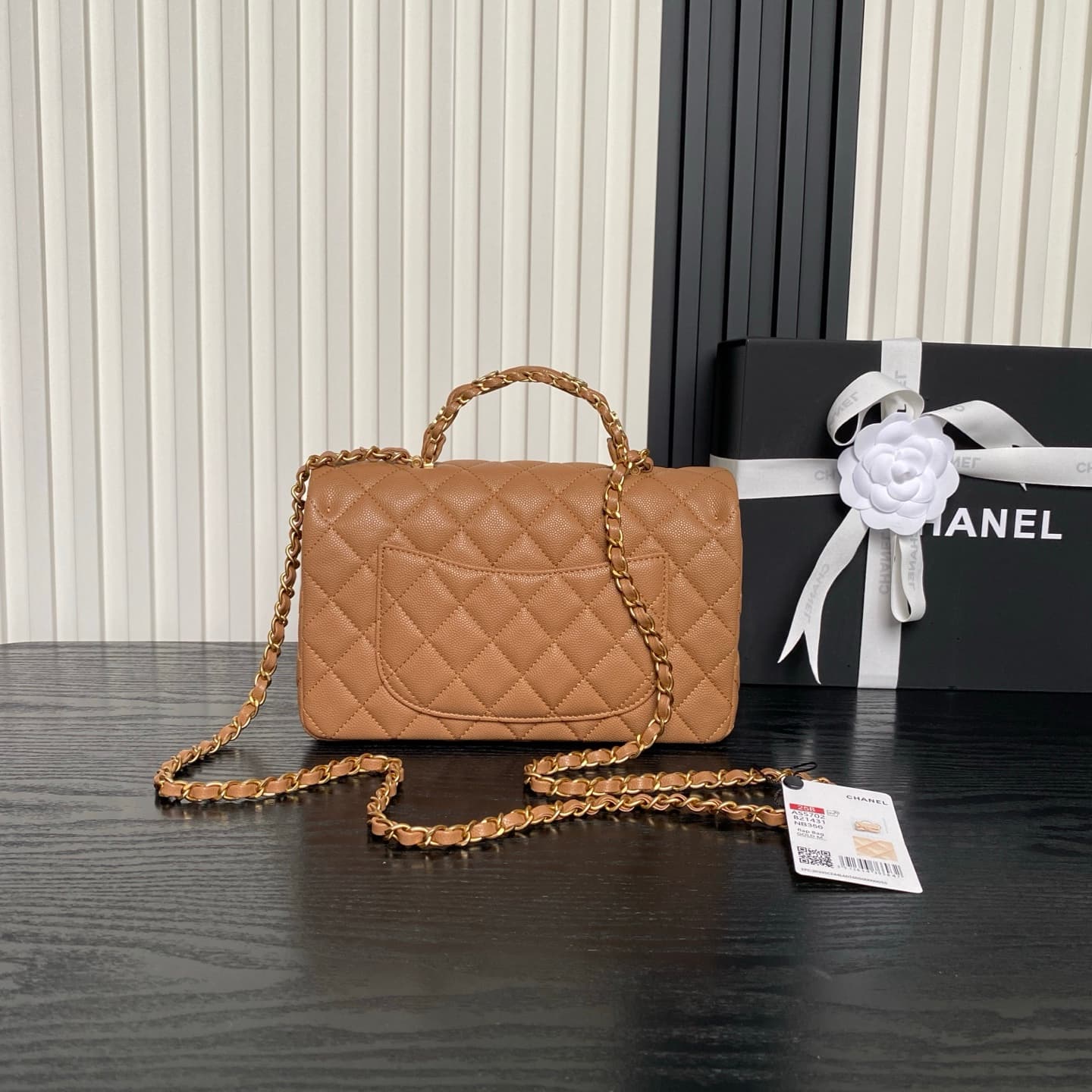 Chanel Small Flap Bag with Top Handle Grained Shiny Calfskin &  Gold-Tone Metal Brown AS5702 A
