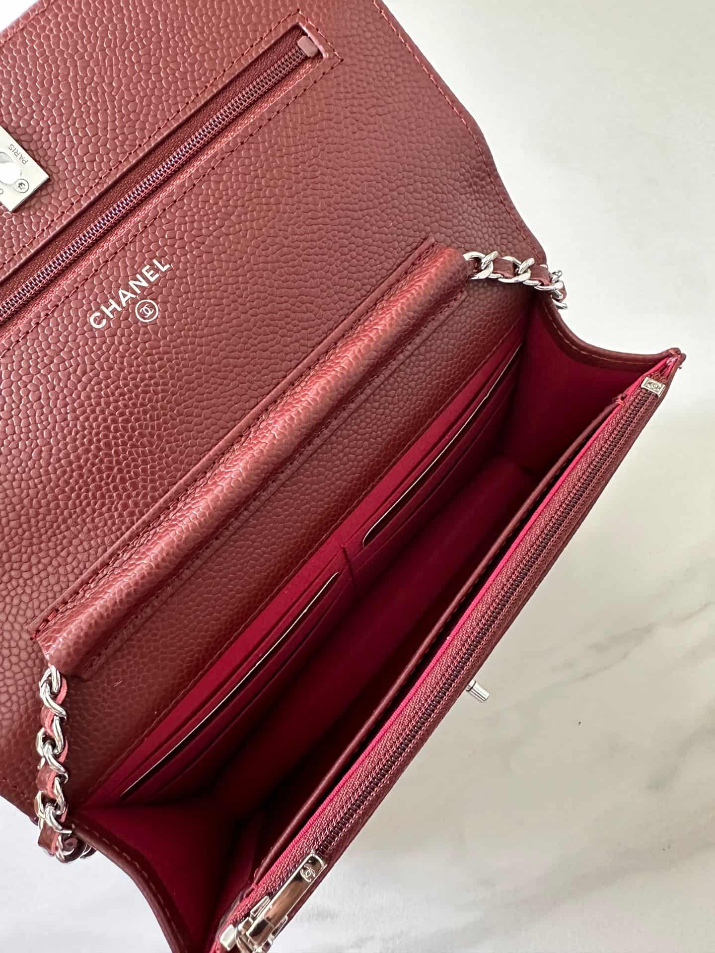 Chanel Classic Wallet on Chain Grained Shiny Calfskin & Silver-Tone Metal AP4241 Dark Brown High