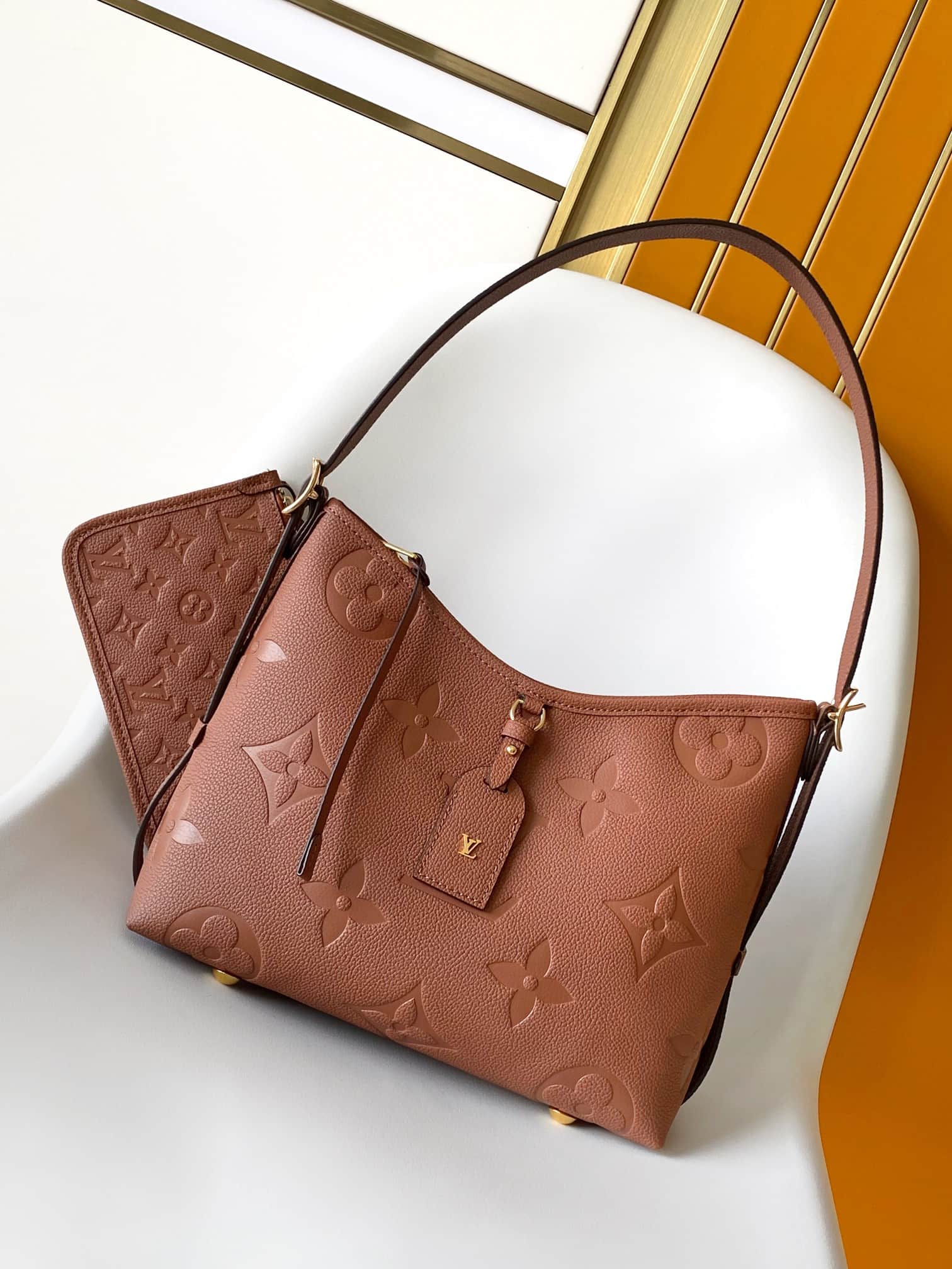 Louis Vuitton CarryAll PM Cognac Brown Embossed grained cowhide leather M11790 High