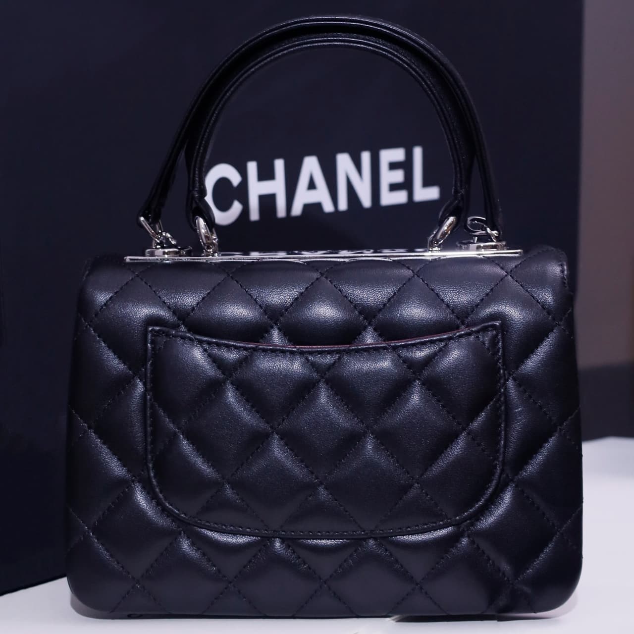 Chanel MINI FLAP BAG WITH TOP HANDLE AS4654 Lambskin &Silver-Tone Metal Black A