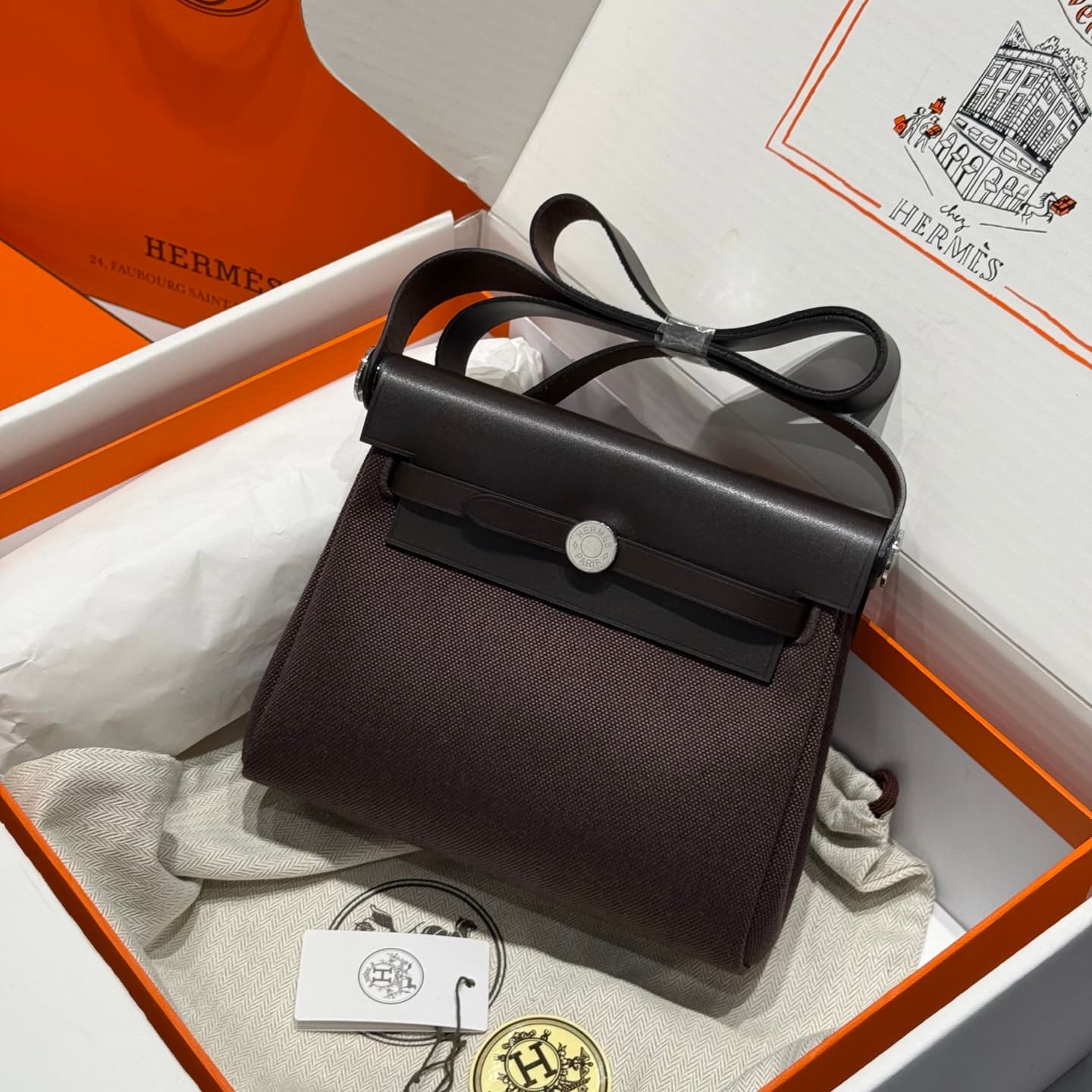 Hermes Herbag Zip Mini 20 bag Canvas and Leather Top