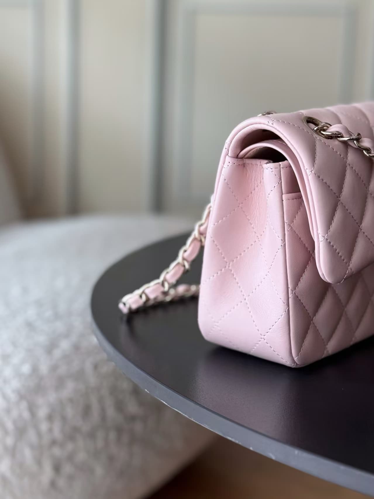 Chanel Small CLASSIC HANDBAG Lambskin Gold-Tone Metal Pink 1117 TOP