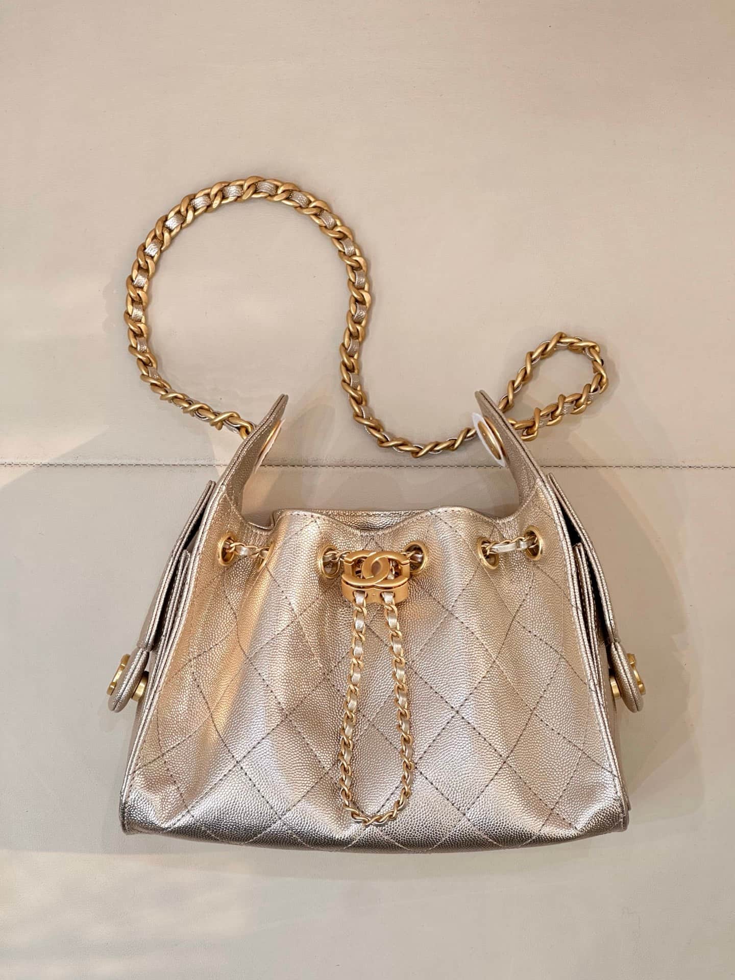 CHANEL 25 Mini Handbag AS5631 Grained Calfskin & Gold-tone Metal Champagne Gold TOP
