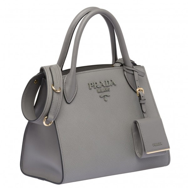 Prada Monochrome Bag 1BA156 In Grey Saffiano Leather High