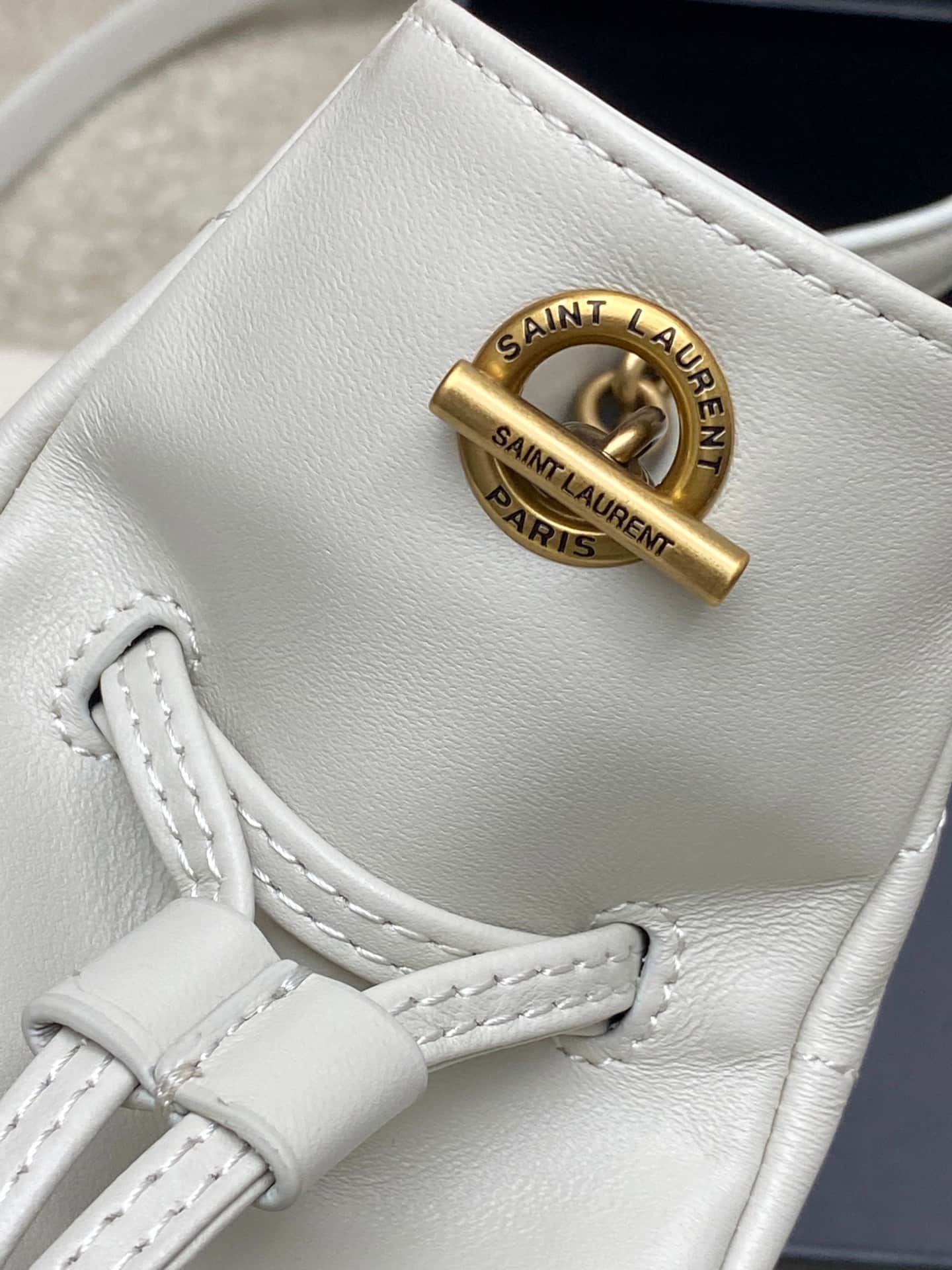 Saint Laurent Jamie Mini Leather Bucket Bag White Lambskin 859174 High
