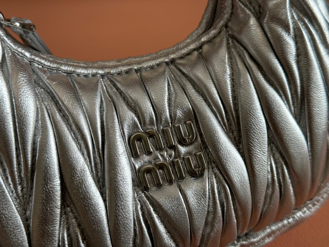 Miu Miu Silver Wander Matelassé Nappa Leather Hobo Mini-bag 5BP078 High