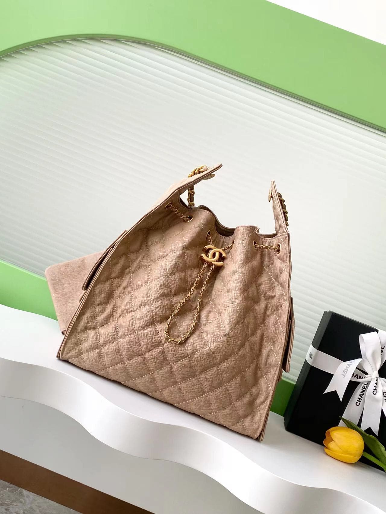 Chanel 25 Medium Hobo Medium handbag AS5311 Grained Calfskin & Gold-tone Metal Beige A