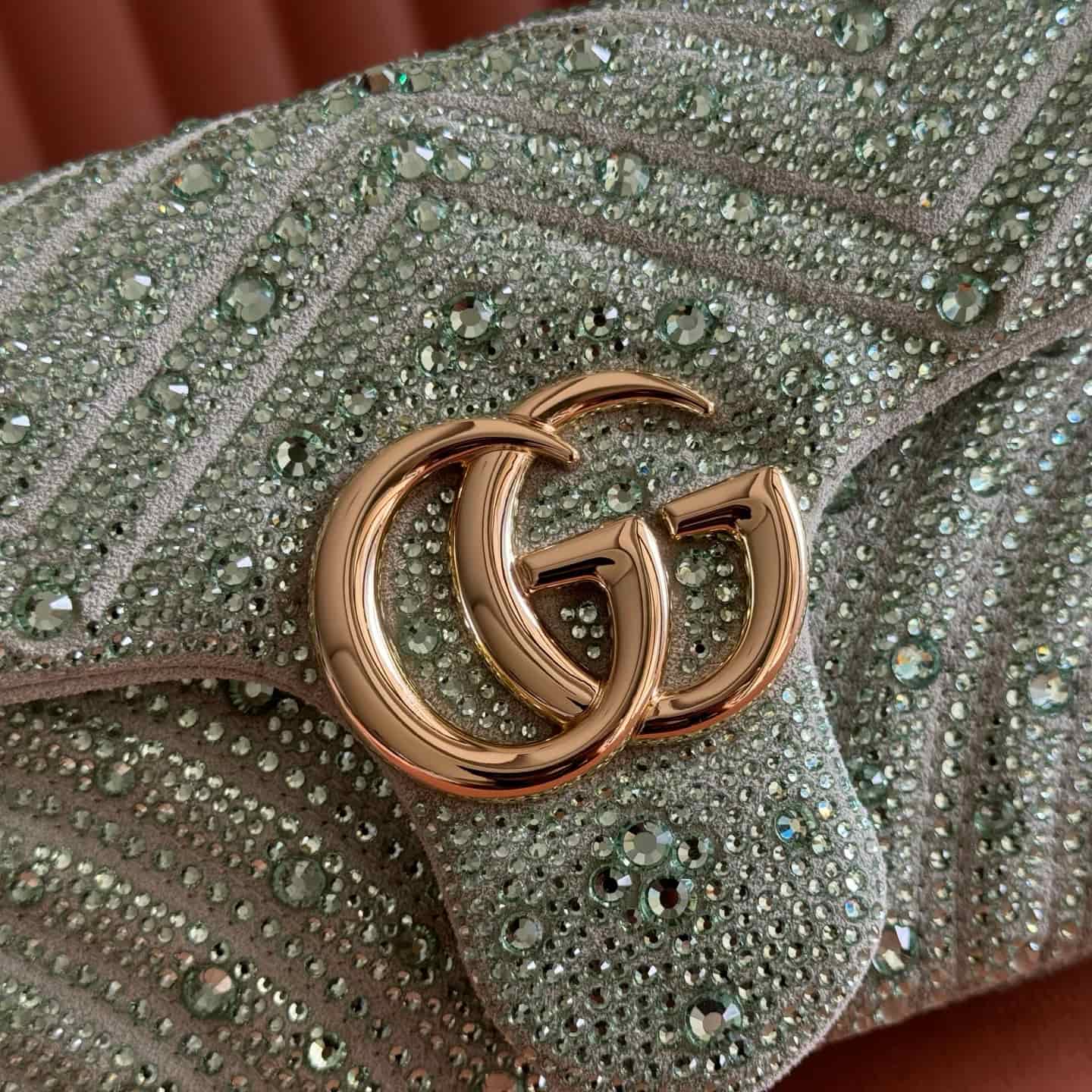 Gucci GG Marmont Shoulder Bag Green / Crystal 837267 High